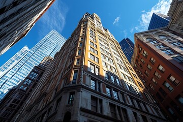 Poster - Boston Architecture City View Skyscrapers on a Sunny Day in Historic Downtown Crossing District Massachusetts : Generative AI