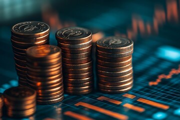 Aufkleber - Financial Growth Stacked Coins and Graph Representing Investment Success and Market Increase Wealth Management Concept : Generative AI
