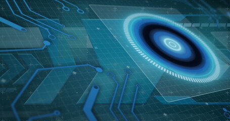 Poster - Image of scope scanning and data processing on screens over computer circuit board