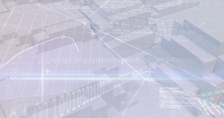 Poster - Image of financial data processing and binary coding on digital screen
