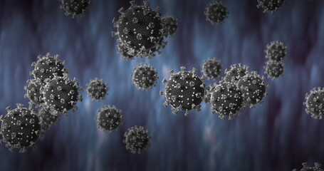Poster - Image of macro covid 19 cells over blue background