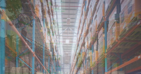 Aufkleber - image of financial data processing over warehouse