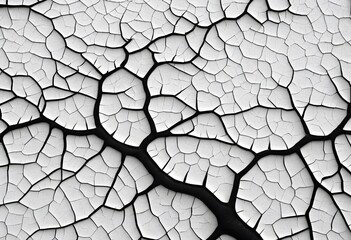 Fototapete - Cracked Texture Background. Abstract Pattern Of Fractured Surface, Dry Earth Effect. Dark Lines On White, Complex Design Element. Use For Artistic Overlays.
