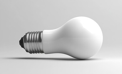 Poster - Elegant White Light Bulb Laying on a Soft Gray Background Reflecting Natural Lighting Ideas and Innovation Concept Photography : Generative AI