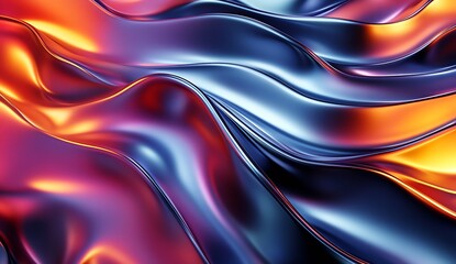 Poster - Bold and vibrant flowing metallic waves of red and blue create an intriguing abstract design perfect for eyecatching visuals : Generative AI