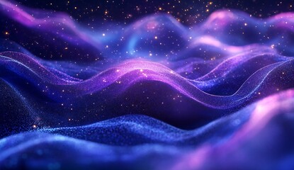 Leinwandbilder - Enchanting waves of sparkling colors in hues of purple and blue illustrating a cosmic dreamlike atmosphere : Generative AI