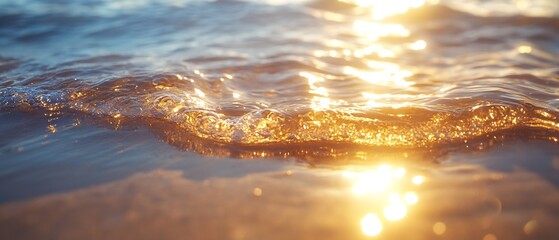 Fototapete - Golden Hour Sea Waves Sparkling Ocean Surface at Sunset Tranquil Water Reflections Warm Light on the Coast : Generative AI