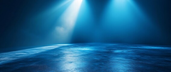 Poster - Dramatic Blue Stage with Spotlights Shining Down Abstract Interior Design Background for Concerts and Theater Events : Generative AI