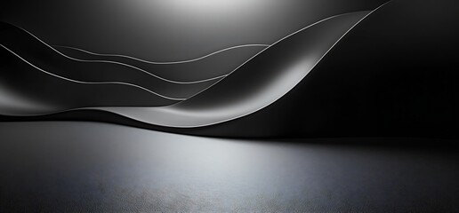 Aufkleber - Abstract Dark Metallic Waves with Smooth Surface Modern Industrial Design Elegant Background for Technology and Innovation : Generative AI
