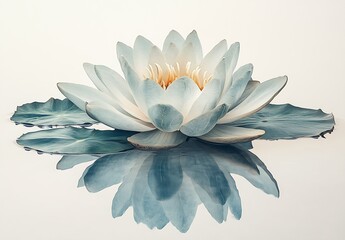 Aufkleber - Elegant White Lotus Flower in Full Bloom with Reflection on Water Serene and Meditative Floral Art for Interior Design : Generative AI