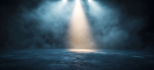Aufkleber - Dramatic Spotlight Illuminating Dark Stage with Smoke and Texture Background for Performance Art and Theatrical Events : Generative AI