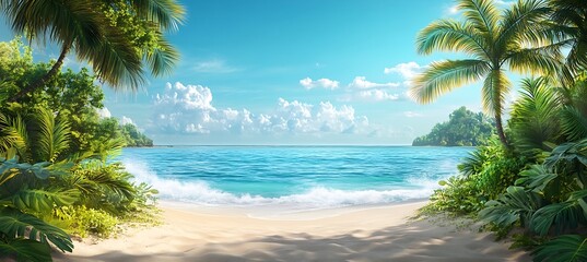 Poster - Tropical Beach Paradise with Turquoise Water Serene Island Escape for Vacation Relaxation and Summer Getaways : Generative AI