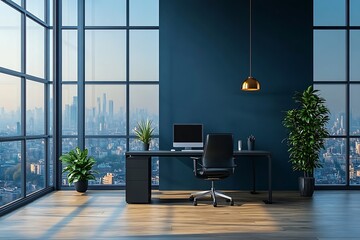 Leinwandbilder - Modern Office Interior with City View and Natural Light Productivity and Design Concepts : Generative AI
