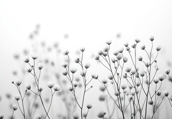 Poster - Monochrome White Wildflowers Delicate Floral Background Minimalist Black and White Bloom Field : Generative AI