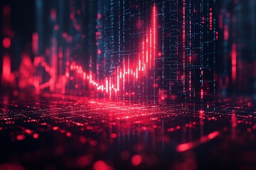 Aufkleber - Dramatic Digital Visualization of Data Loss with Red Matrix and Descending Signals Representing Cyber Security Failure : Generative AI