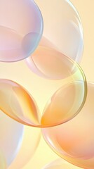 Poster - Pastel bubbles softly merging, overlapping on pale yellow surface, forming ethereal, delicate visual pattern