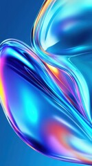 Poster - Metallic holographic gradient displaying fluid, iridescent shapes blending with liquid like silver reflections in elegant abstract composition