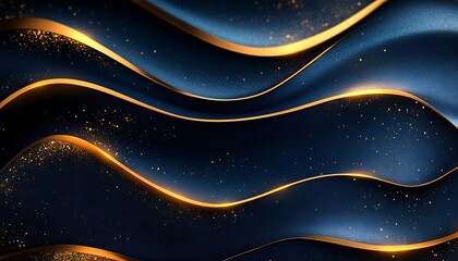 Poster - Dynamic navy blue waves featuring shimmering golden accents creating an eyecatching artistic background : Generative AI