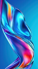 Poster - Colorful abstract wave flowing smoothly across blue background, generating dynamic visual with vibrant energy and mesmerizing motion