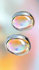 Poster - Delicate soap bubbles hovering, reflecting rainbow hues against blurred soft backdrop, illuminating ephemeral beauty with shimmering translucent surfaces