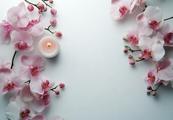 Aufkleber - Elegant Orchid Spa Still Life Pink and White Flowers Candlelight Harmony for Relaxation and Wellness Concepts : Generative AI