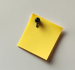 Poster - Yellow Sticky Note Pinned to Wall Close Up Simple Reminder Notice Blank Memo Space for Text Message or Idea Photo : Generative AI