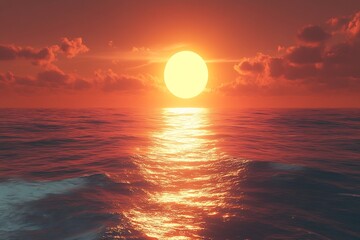 Aufkleber - Dramatic Sunset Over the Ocean with Golden Sunlight Reflecting on the Water Waves for a Beautiful Seascape : Generative AI