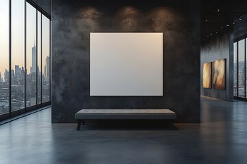 Aufkleber - Modern Art Gallery Interior with Blank Canvas and City View Perfect for Mockups and Design Presentations : Generative AI