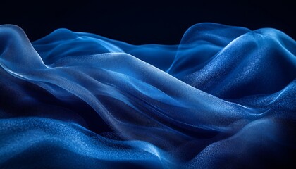 Fototapete - Ethereal Blue Fabric Waves Flowing Gracefully on a Dark Background Evoking Serenity : Generative AI