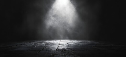Poster - Dramatic Spotlight on Stage Dark Room with Illuminated Pavement Texture and Mystery Ambiance : Generative AI