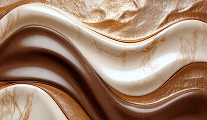 Fototapete - Elegant marble waves in rich browns and creamy tones creating a luxurious and stylish texture : Generative AI