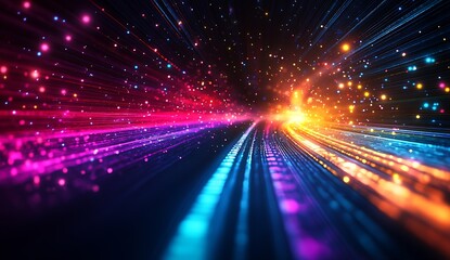 Poster - Colorful light streams and particles flowing seamlessly in a captivating futuristic motion design : Generative AI