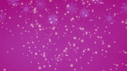 Poster - Festive animation with interconnected dots and snowflakes on pink background