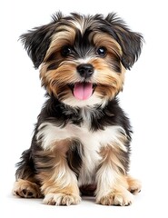 Poster - Adorable Yorkshire Terrier Puppy Portrait Smiling Small Dog on White Background Cute Pet Friend Canine Happiness : Generative AI