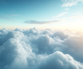 Poster - Above the Clouds Ethereal View of Puffy White Clouds Against a Bright Blue Sky Serene and Peaceful Atmosphere : Generative AI