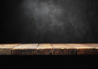 Aufkleber - Rustic Wooden Table Against Dark Grunge Wall Backdrop Perfect for Product Mockups and Food Photography Displays : Generative AI