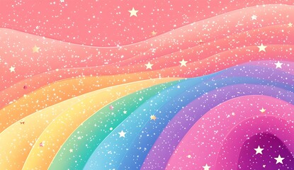 Leinwandbilder - Vibrant rainbow waves adorned with sparkling stars against a dreamy pastel background : Generative AI