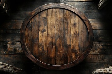 Poster - Old Wooden Barrel Top Background Texture Rustic Wood Surface for Creative Backdrop Vintage Timber Pattern Rough Grain : Generative AI