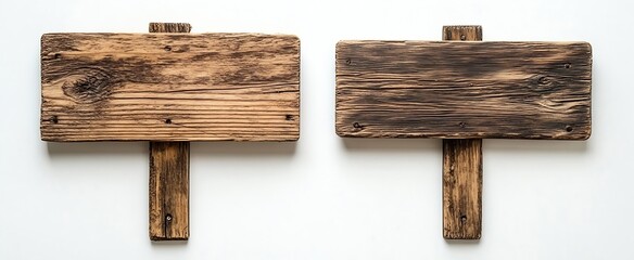 Poster - Rustic Wooden Signposts on White  Vintage Wood Texture for Advertisement and Outdoor Direction with Blank Space : Generative AI