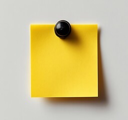 Poster - Yellow Sticky Note on White Background with Black Magnet Office Reminder Blank Paper Minimalist Look Simple Memo Message : Generative AI