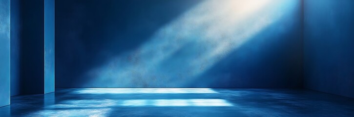 Aufkleber - Dramatic Blue Room Interior with Light Beam Shining Through Abstract Empty Space for Product Display or Background : Generative AI
