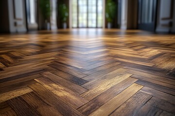 Leinwandbilder - Elegant Parquet Flooring with Herringbone Pattern Classic Wood Texture for Interiors Design and Architectural Visuals : Generative AI