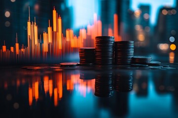 Aufkleber - Financial Growth Concept with Stacked Coins and Rising Graph Investment and Economy Background Stock Market : Generative AI