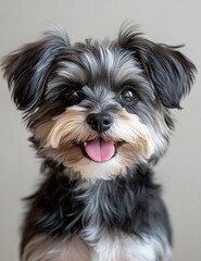 Poster - Charming Black and White Puppy with Adorable Expression Close Up Portrait for Dog Lovers and Pet Photography : Generative AI
