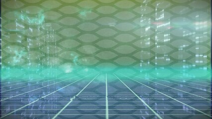 Poster - Animation of glowing lines and abstract patterns in futuristic digital grid landscape