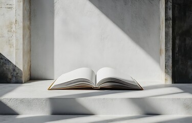 Poster - Open Book with Blank Pages on Minimalist Concrete Background in Soft Sunlight Revealing Knowledge and Learning : Generative AI