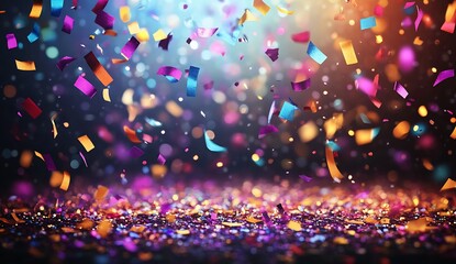 Leinwandbilder - Festive colorful confetti falling gracefully in a vibrant atmosphere full of celebration : Generative AI