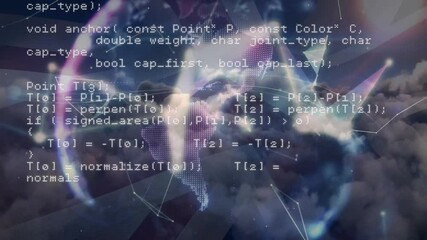 Poster - Animation of computer code overlaying digital network and data visualization in school