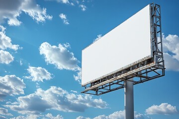 Aufkleber - Blank Billboard Against Blue Sky and Clouds Outdoor Advertising Space Mockup Empty Signage Promotion Marketing Campaign Public Notice : Generative AI
