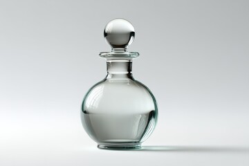 Poster - Elegant clear glass bottle with round stopper on a smooth surface illuminated by soft light